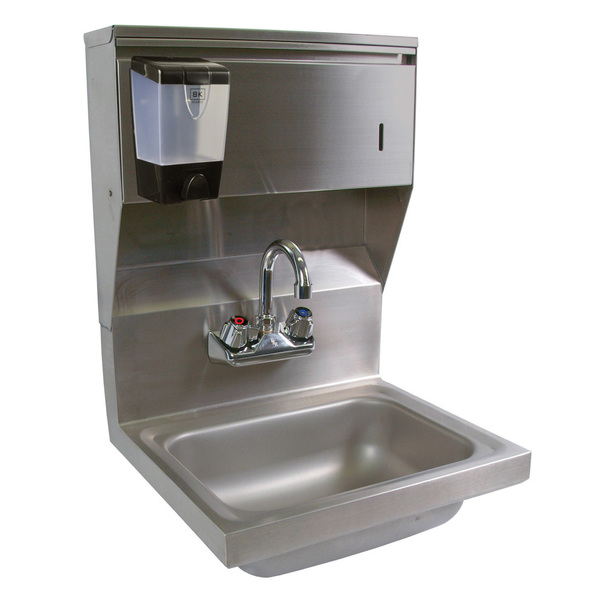 Bk Resources Hand Sink Stainless Steel Faucet Towel&Soap Disp 2 Holes 13-3/4x10Óx5Ó BKHS-W-1410-4D-TD-PG